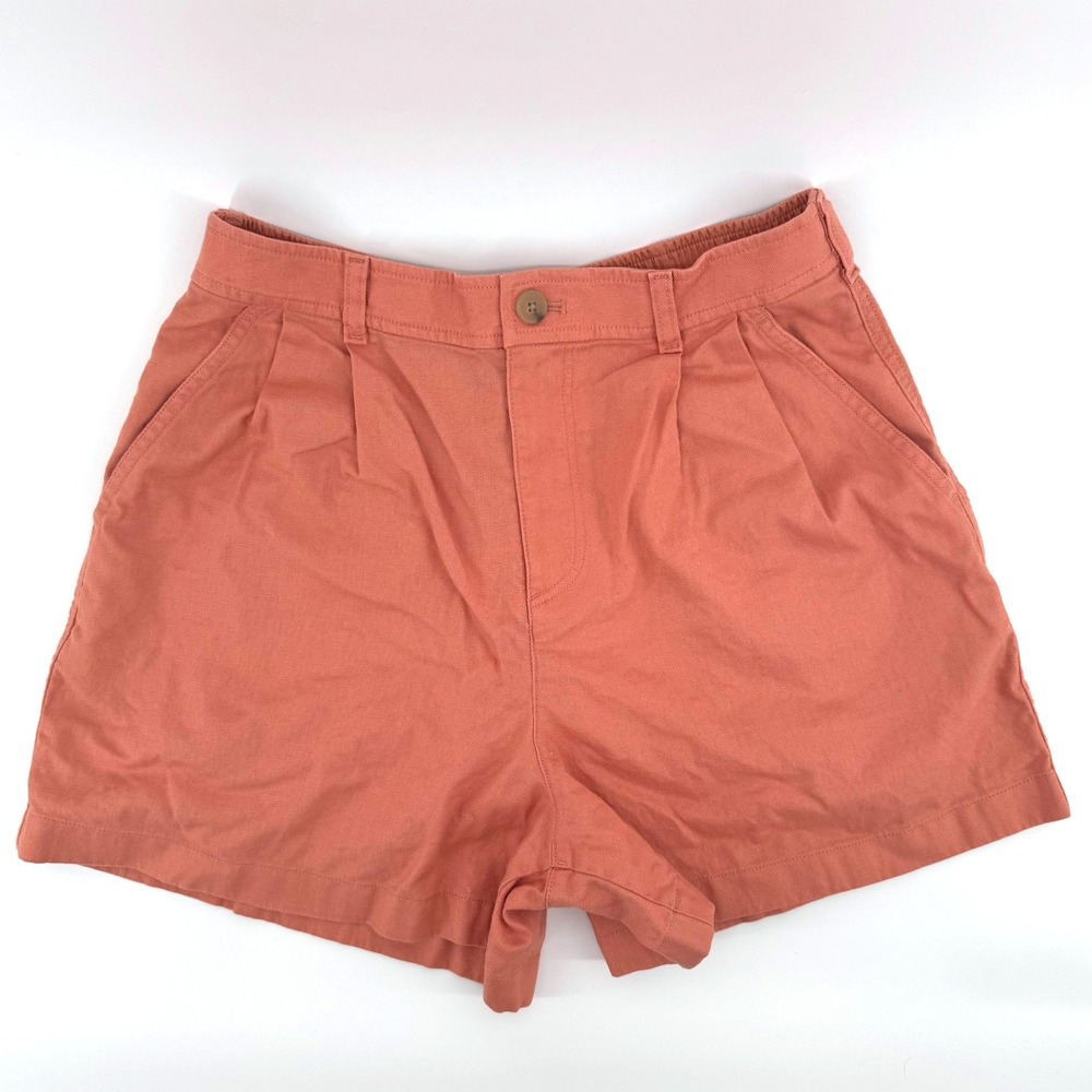 UNIQLO Shorts Womens Large Coral Linen Cotton Pleated High Rise Coastal Beach